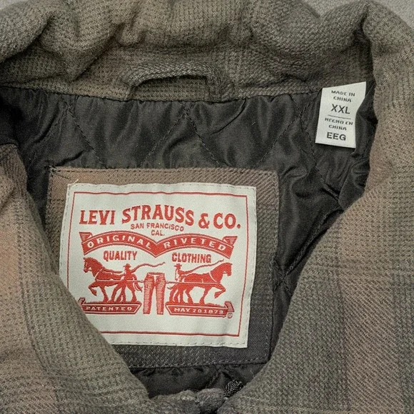 Levis Shirt Jacket Mens XXL Plaid Heavy Flannel Quilted Green Shacket Gorpcore - Picture 5 of 9